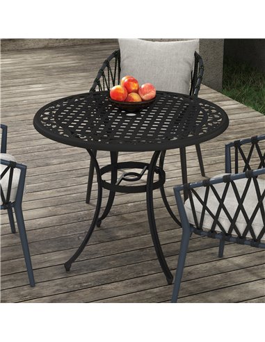 Outsunny 90cm Round Garden Table with Parasol Hole, Black 84G-314V00BK