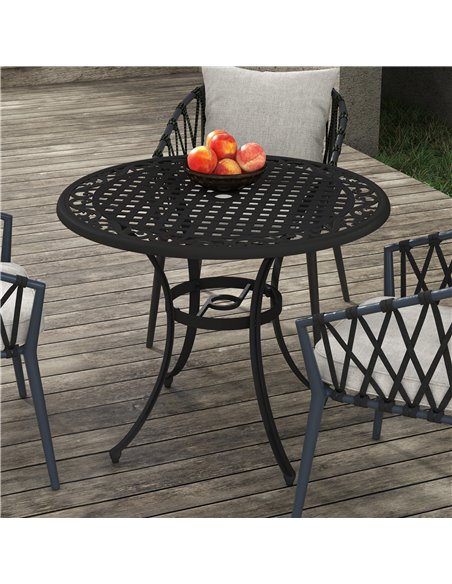 Outsunny 90cm Round Garden Table with Parasol Hole, Black 84G-314V00BK - pic 45383 | FastDaddyshop