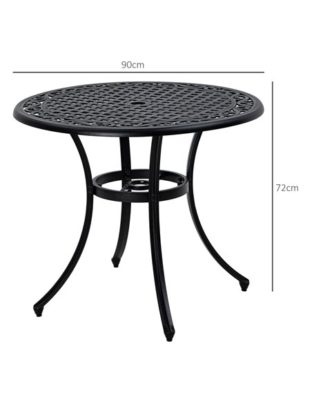 Outsunny Round Garden Table with Parasol Hole, 90cm Cast Aluminium Outdoor Dining Table for 2-4 for Balcony - Black 84G-314V00BK - pic 45384 | FastDaddyshop