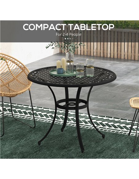 Outsunny Round Garden Table with Parasol Hole, 90cm Cast Aluminium Outdoor Dining Table for 2-4 for Balcony - Black 84G-314V00BK - pic 45386 | FastDaddyshop