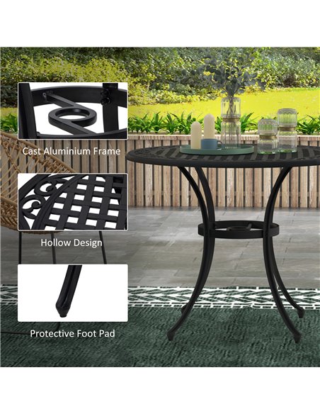Outsunny Round Garden Table with Parasol Hole, 90cm Cast Aluminium Outdoor Dining Table for 2-4 for Balcony - Black 84G-314V00BK - pic 45387 | FastDaddyshop