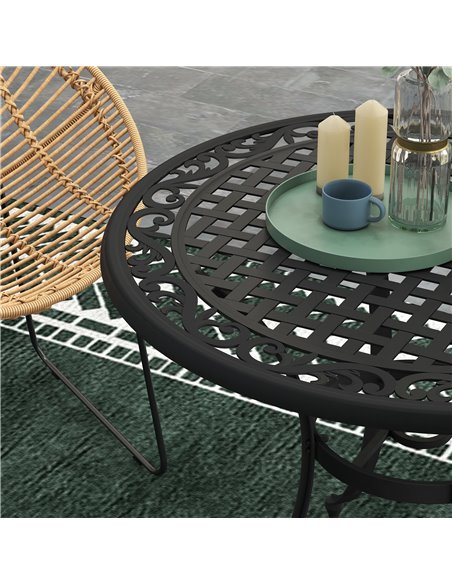 Outsunny Round Garden Table with Parasol Hole, 90cm Cast Aluminium Outdoor Dining Table for 2-4 for Balcony - Black 84G-314V00BK - pic 45388 | FastDaddyshop