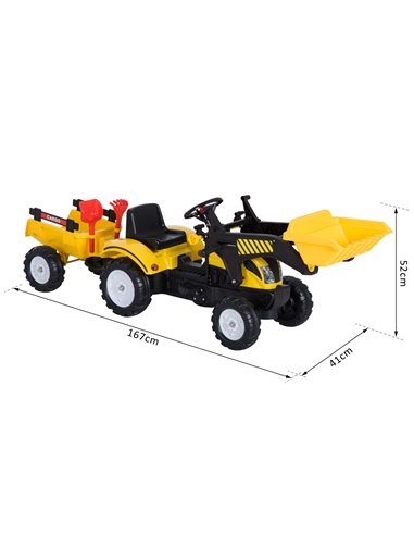 HOMCOM Kids Pedal Go Kart Excavator-Yellow 