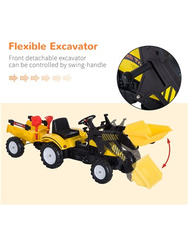 HOMCOM Kids Pedal Go Kart Excavator-Yellow 