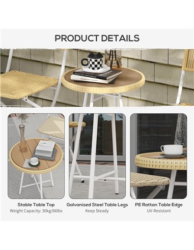 Outsunny PE Rattan Side Table Natural Wood Finish 867-192V00ND