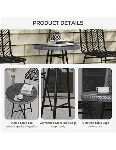 Outsunny PE Rattan Side Table Grey 867-192V00GY