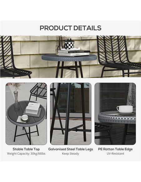 Outsunny PE Rattan Side Table Grey 867-192V00GY - pic 45432 | FastDaddyshop