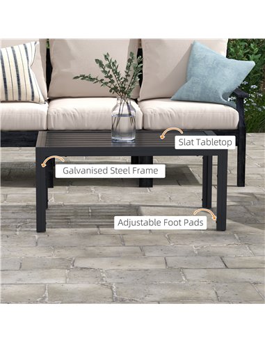 Outsunny Outdoor Side Table, Rectangular Patio Coffee Side Table with Steel Frame and Slat Tabletop for Garden, Balcony, Black 8