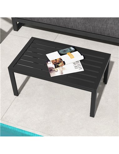 Outsunny Outdoor Side Table, Rectangular Patio Coffee Side Table with Steel Frame and Slat Tabletop for Garden, Balcony, Black 8