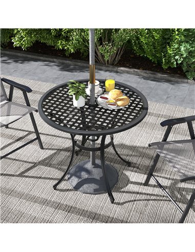 Outsunny 85cm Cast Aluminium Bistro Table with Umbrella Hole, Black 84G-313V00BK