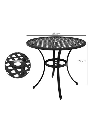 Outsunny 85cm Cast Aluminium Bistro Table with Umbrella Hole, Black 84G-313V00BK