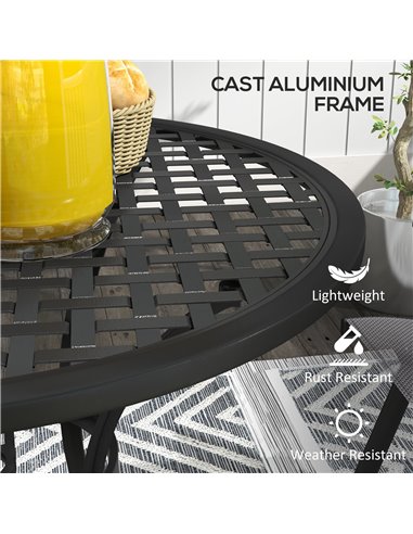 Outsunny Cast Aluminium Bistro Table with Umbrella Hole, 85cm Round Garden Table, Patio Table for Balcony, Poolside, Black 84G-3