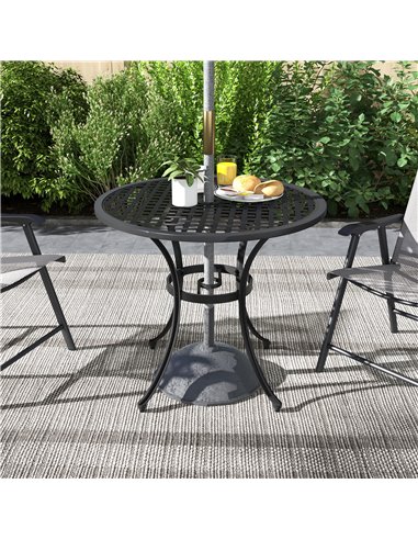 Outsunny Cast Aluminium Bistro Table with Umbrella Hole, 85cm Round Garden Table, Patio Table for Balcony, Poolside, Black 84G-3