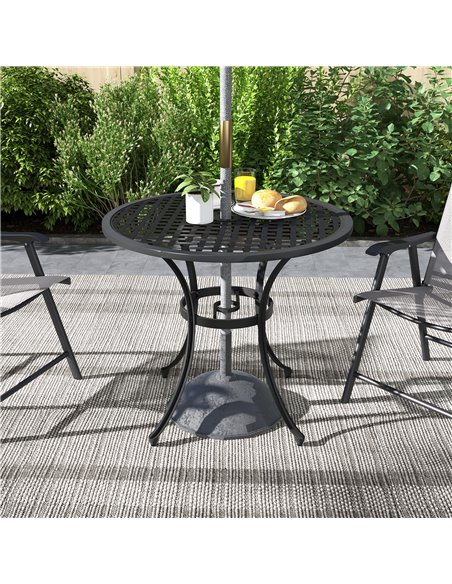 Outsunny Cast Aluminium Bistro Table with Umbrella Hole, 85cm Round Garden Table, Patio Table for Balcony, Poolside, Black 84G-3 - pic 45451 | FastDaddyshop