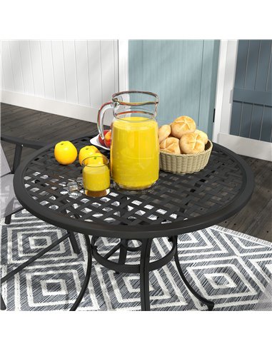Outsunny Cast Aluminium Bistro Table with Umbrella Hole, 85cm Round Garden Table, Patio Table for Balcony, Poolside, Black 84G-3