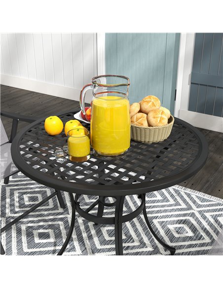 Outsunny Cast Aluminium Bistro Table with Umbrella Hole, 85cm Round Garden Table, Patio Table for Balcony, Poolside, Black 84G-3 - pic 45452 | FastDaddyshop