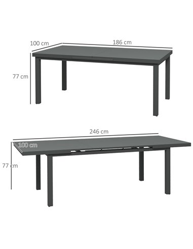 Outsunny Aluminium Extending Outdoor Dining Table for 6-8, Charcoal Grey 84G-317V00CG