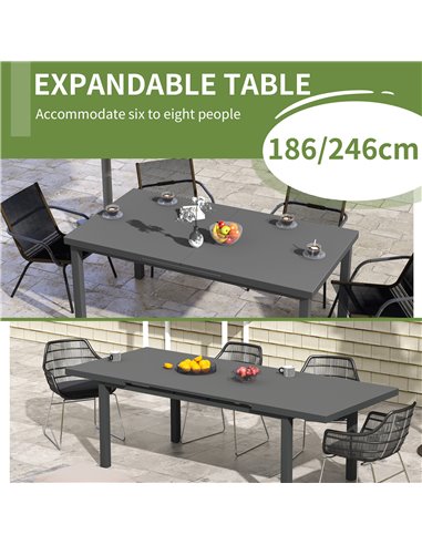 Outsunny Aluminium Garden Table for 6-8, Extending Outdoor Dining Table Rectangle for Lawn Balcony - Charcoal Grey 84G-317V00CG