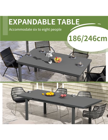 Outsunny Aluminium Garden Table for 6-8, Extending Outdoor Dining Table Rectangle for Lawn Balcony - Charcoal Grey 84G-317V00CG - pic 45466 | FastDaddyshop