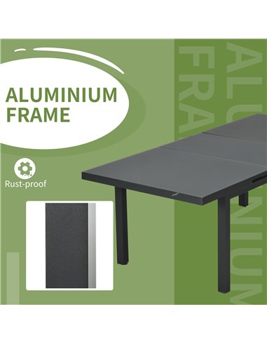 Outsunny Aluminium Garden Table for 6-8, Extending Outdoor Dining Table Rectangle for Lawn Balcony - Charcoal Grey 84G-317V00CG