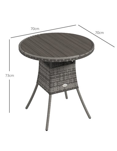 Outsunny 70cm PE Rattan Outdoor Dining Table, Grey 861-080V00GY