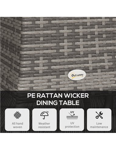 Outsunny 70cm PE Rattan Outdoor Dining Table, Patio Table with Wood-plastic Composite Top for Balcony, Garden, Grey 861-080V00GY