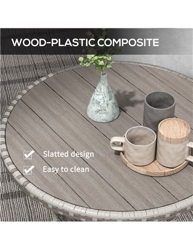 Outsunny 70cm PE Rattan Outdoor Dining Table, Patio Table with Wood-plastic Composite Top for Balcony, Garden, Grey 861-080V00GY