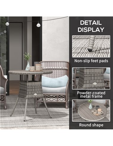 Outsunny 70cm PE Rattan Outdoor Dining Table, Patio Table with Wood-plastic Composite Top for Balcony, Garden, Grey 861-080V00GY
