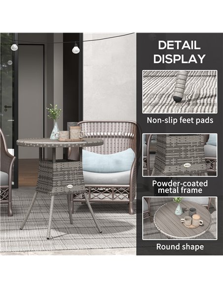 Outsunny 70cm PE Rattan Outdoor Dining Table, Patio Table with Wood-plastic Composite Top for Balcony, Garden, Grey 861-080V00GY - pic 45477 | FastDaddyshop