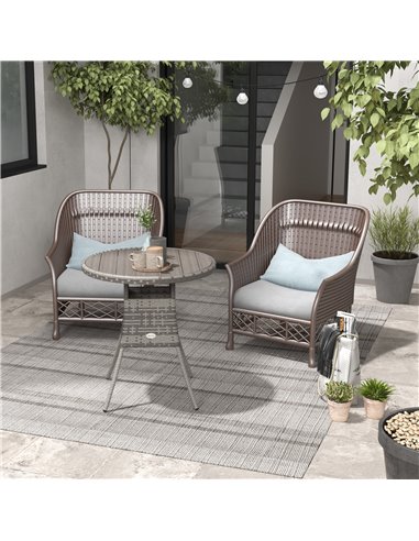 Outsunny 70cm PE Rattan Outdoor Dining Table, Patio Table with Wood-plastic Composite Top for Balcony, Garden, Grey 861-080V00GY