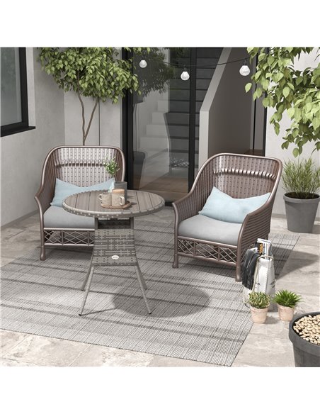 Outsunny 70cm PE Rattan Outdoor Dining Table, Patio Table with Wood-plastic Composite Top for Balcony, Garden, Grey 861-080V00GY - pic 45478 | FastDaddyshop