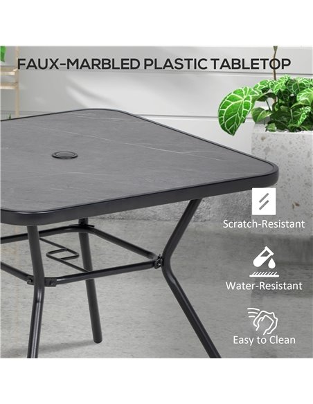 Outsunny Square Outdoor Table, Patio Bistro Coffee Table with Faux-marbled Top and 42mm Umbrella Hole for Garden 84G-266V00BK - pic 45484 | FastDaddyshop