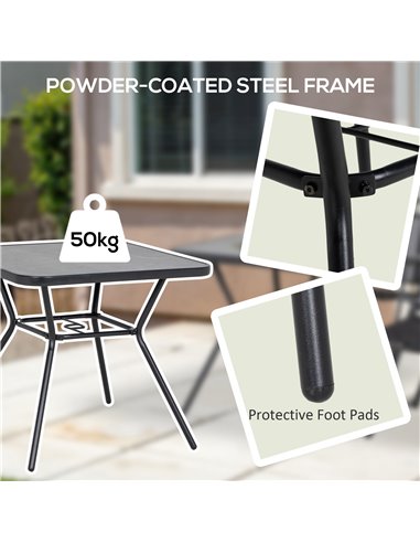 Outsunny Square Outdoor Table, Patio Bistro Coffee Table with Faux-marbled Top and 42mm Umbrella Hole for Garden 84G-266V00BK