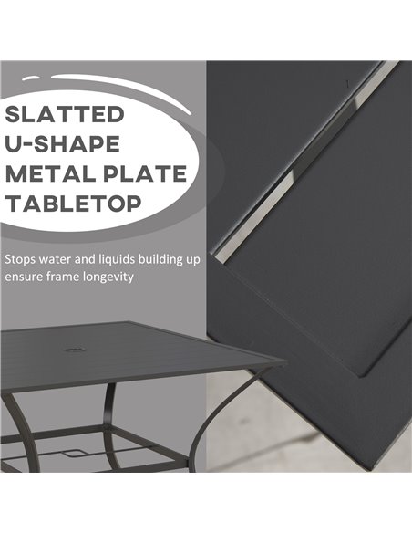 Outsunny 94 * 94 cm Garden Table with Parasol Hole, Outdoor Dining Garden Table for Four with Slatted Metal Plate Top, Dark Grey - pic 45494 | FastDaddyshop