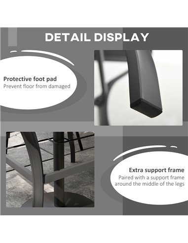 Outsunny 94 * 94 cm Garden Table with Parasol Hole, Outdoor Dining Garden Table for Four with Slatted Metal Plate Top, Dark Grey