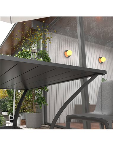 Outsunny 94 * 94 cm Garden Table with Parasol Hole, Outdoor Dining Garden Table for Four with Slatted Metal Plate Top, Dark Grey