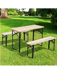Outsunny Picnic Wooden Table and Bench Set, Natural Wood 840-022 2