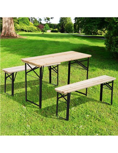 Outsunny Picnic Wooden Table and Bench Set, Natural Wood 840-022