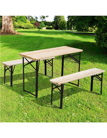 Outsunny Picnic Wooden Table and Bench Set, Natural Wood 840-022 - pic 45501 | FastDaddyshop
