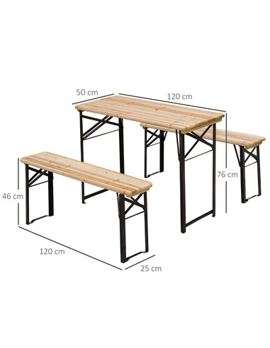 Outsunny Picnic Wooden Table and Bench Set, Natural Wood 840-022