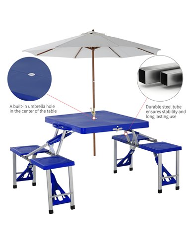 Outsunny Portable Picnic Table W/ Bench Set-Blue 01-0009