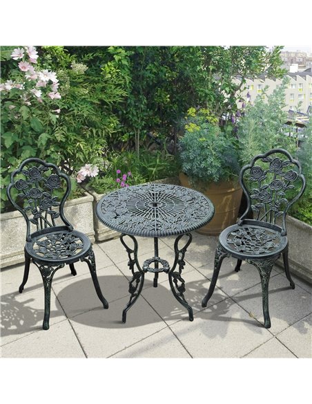 Outsunny 3-Piece Cast Aluminium Outdoor Patio Garden Bistro Set, Green 01-0795 - pic 45519 | FastDaddyshop