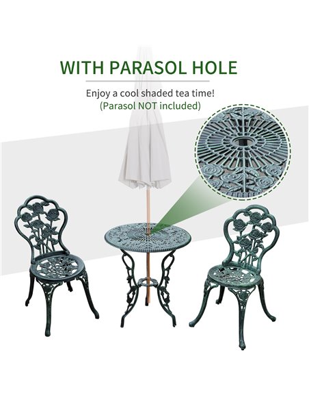 Outsunny Cast Aluminium Outdoor Patio Garden Bistro Elegant Design Table Chair Set - Green (3-Piece) 01-0795 - pic 45521 | FastDaddyshop