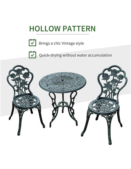Outsunny Cast Aluminium Outdoor Patio Garden Bistro Elegant Design Table Chair Set - Green (3-Piece) 01-0795 - pic 45522 | FastDaddyshop