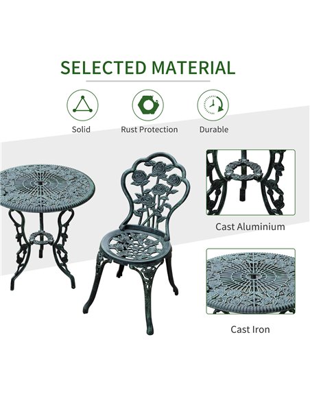 Outsunny Cast Aluminium Outdoor Patio Garden Bistro Elegant Design Table Chair Set - Green (3-Piece) 01-0795 - pic 45523 | FastDaddyshop