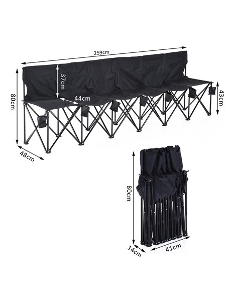 Outsunny 6 Seater Outdoor Folding Sports Bench, with Carry Bag, Black 84B-066BK - pic 45529 | FastDaddyshop