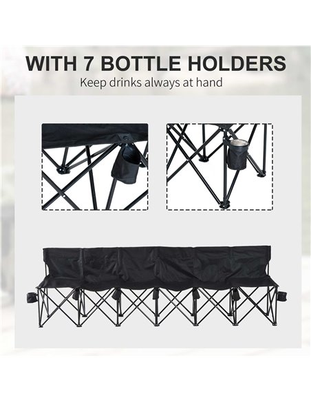 Outsunny 6 Seater Folding Sports Bench Outdoor Picnic Camping Portable Spectator Chair Steel Frame w/Cup Holder & Carry Bag - Bl - pic 45530 | FastDaddyshop