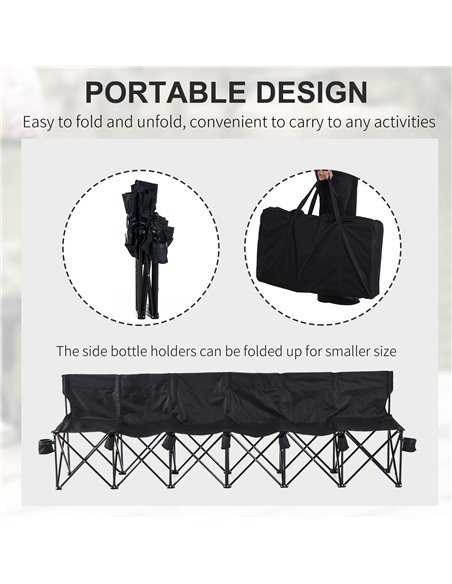 Outsunny 6 Seater Folding Sports Bench Outdoor Picnic Camping Portable Spectator Chair Steel Frame w/Cup Holder & Carry Bag - Bl - pic 45531 | FastDaddyshop