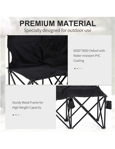 Outsunny 6 Seater Folding Sports Bench Outdoor Picnic Camping Portable Spectator Chair Steel Frame w/Cup Holder & Carry Bag - Bl