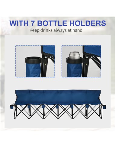 Outsunny 6 Seater Folding Sports Bench Outdoor Picnic Camping Portable Spectator Chair Steel Frame w/ Cup Holder & Carry Bag - B